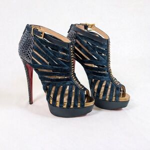 Christian Louboutin Karina Teal Suede Python Booties EU 37 (US 6–6.5)